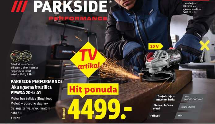 PARKSIDE PERFORMANCE Aku ugaona brusilica PPWSA 20-Li A1