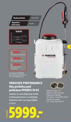 PARKSIDE PERFORMANCE Aku prskalica pod pritiskom PPARDS 16 D3