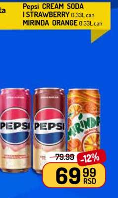 Pepsi CREAM SODA / STRAWBERRY / MIRINDA ORANGE 0.33L can