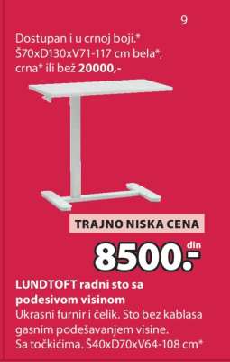 LUNDTOFT RADNI STO SA PODESIVOM VISINOM