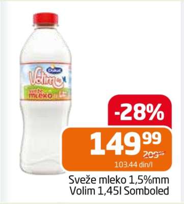 Sveže mleko 1,5%mm Volim 1,45l Somboled