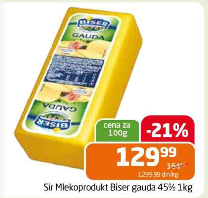 Sir Mlekoprodukt Biser gauda 45% 1kg