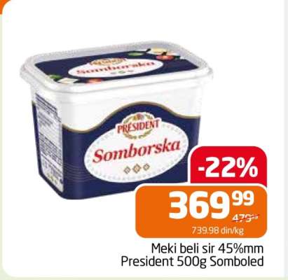 Meki beli sir 45%mm President 500g Somboled