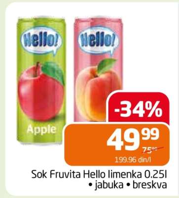 Sok Fruvita Hello limenka 0.25l