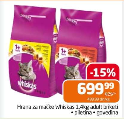 Hrana za mačke Whiskas 1,4kg adult briketi