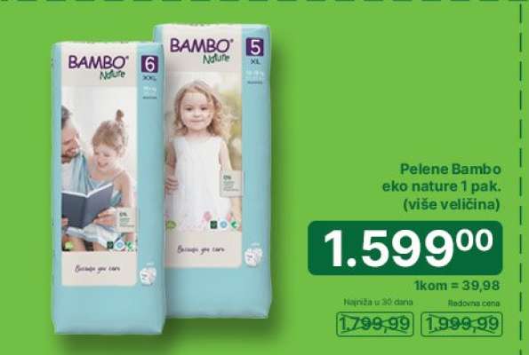 Pelene Bambo eko nature 1 pak. (više veličina)