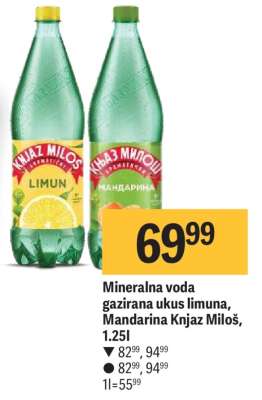 Mineralna voda gazirana ukus limuna, Mandarina Knjaz Miloš, 1.25l