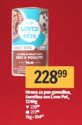 Hrana za pse govedina, ćuretina sos Love Pet, 1240g