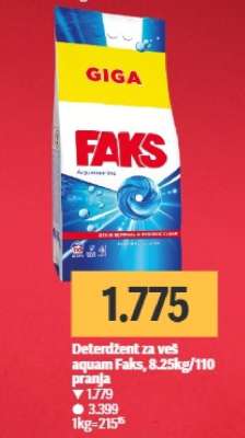 Deterdžent za veš aquam Faks, 8.25kg/110 pranja