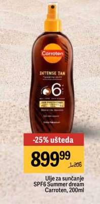 Ulje za sunčanje SPF6 Summer dream Carroten, 200ml