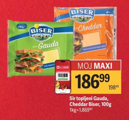 Sir topljeni Gauda, Cheddar Biser, 100g