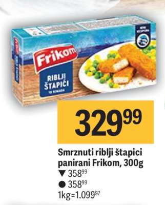 Smrznuti riblji štapici panirani Frikom , 300g