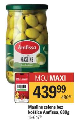 Masline zelene bez koštice Amfissa 680g