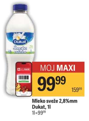 Mleko sveže 2.8%mm Dukat, 1l