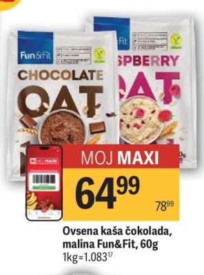 Ovsena kaša čokolada, malina Fun&Fit, 60g