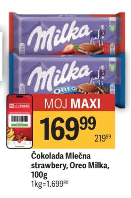 Čokolada Mlečna strawbery, Oreo Milka, 100g