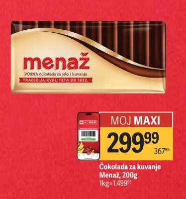 Čokolada za kuvanje Menaž 200g