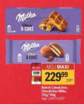 Biskvit cake&choc, choc&choc Milka, 175g, 150g