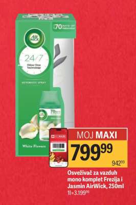Osveživač za vazduh mono komplet Frezija i Jasmin AirWick, 250ml