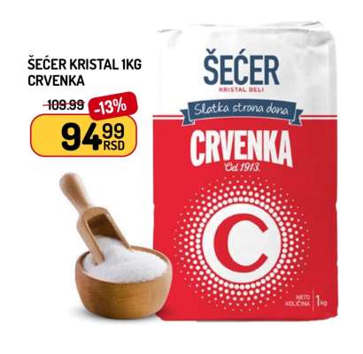 ŠEĆER KRISTAL 1kg CRVENKA