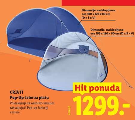 CRIVIT Pop-Up šator za plažu