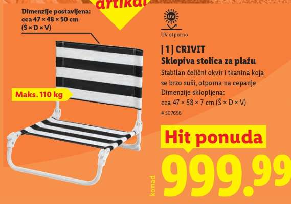 CRIVIT Sklopiva stolica za plažu