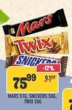 Mars 51g, Snickers 50g, Twix 50g