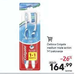 Četkica Colgate medium triple action 1+1 pakovanje