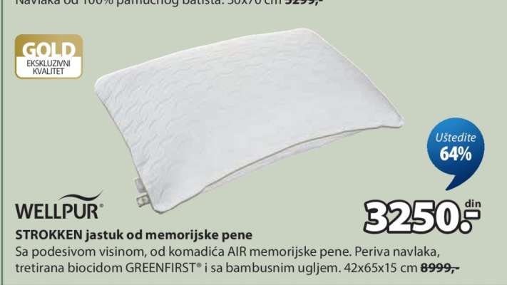 WELLPUR STROKKEN JASTUK OD MEMORIJSKE PENE
