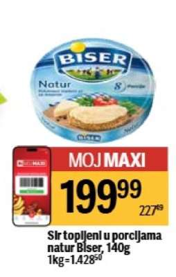 Sir topljeni u porcijama Natur Biser, 140g