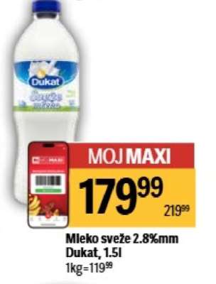 Mleko sveže 2.8 % mm Dukat 1.5L