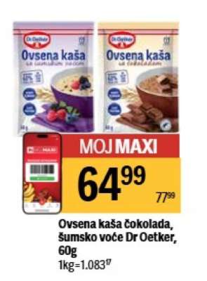 Ovsena kaša čokolada, šumsko voće Dr Oetker, 60g