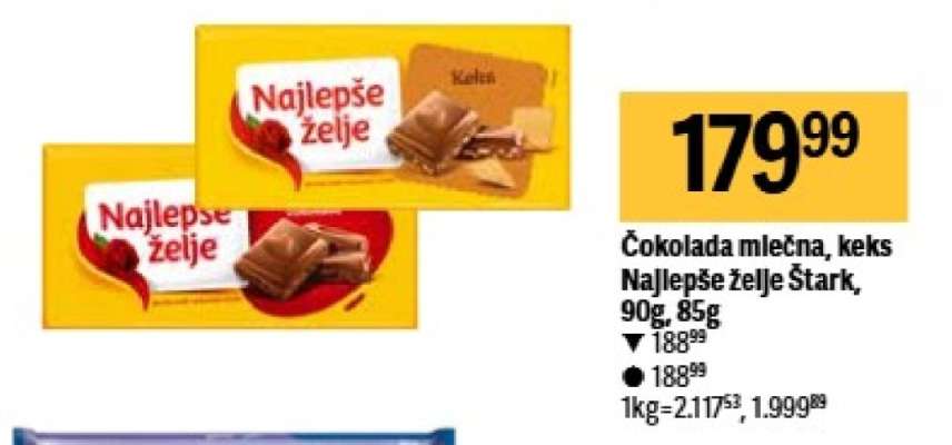 Čokolada mlečna, keks, Najlepše želje Stark, 90g/85g