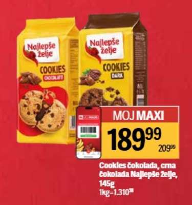 Cookies čokolada, crna čokolada Najlepše želje, 145g