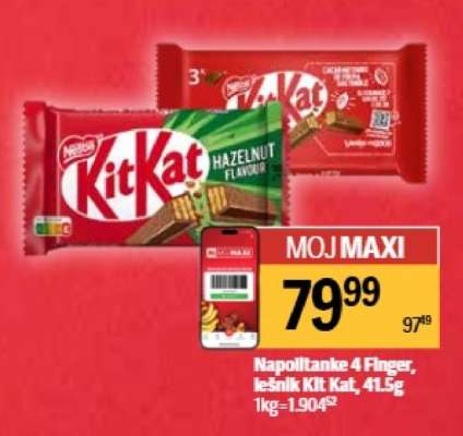 Napolitanke 4 Finger, lešnik Kit Kat, 41,5g