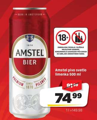 Amstel pivo svetlo limenka 500 ml