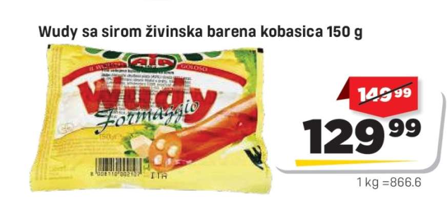Wudy sa sirom živinska barena kobasica 150 g