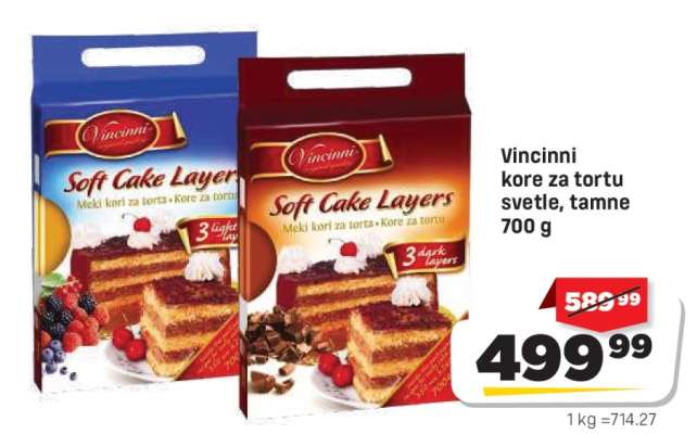 Vincinni kore za tortu svetle tamne 700 g