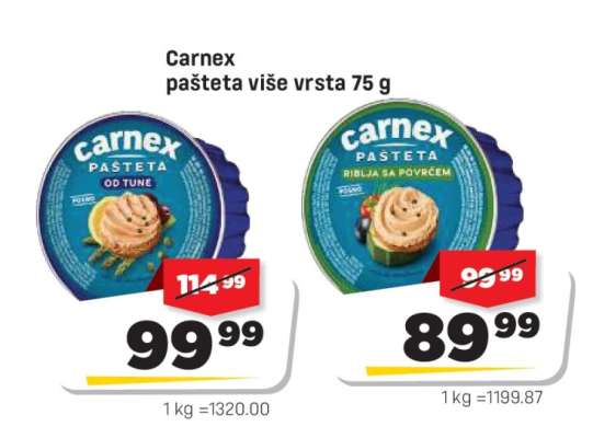 Carnex pašteta više vrsta 75 g (od tune)