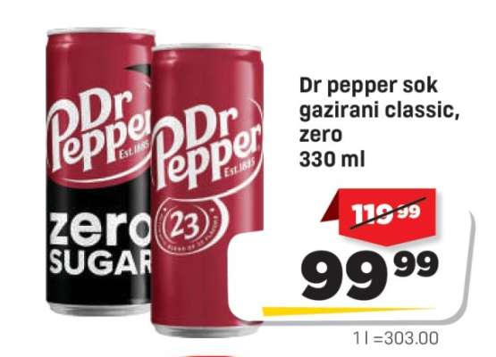 Dr Pepper sok gazirani classic, zero 330 ml