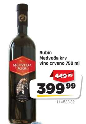 Rubin Medveđa krv vino crveno 750 ml