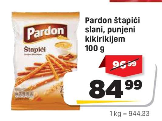 Pardon štapići slani, punjeni kikirikijem 100 g