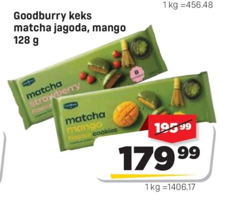 Goodburry keks matcha jagoda, mango 128 g