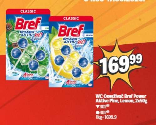 WC Osvěžovač Bref Power Aktiv Pine, Lemon, 2x50g