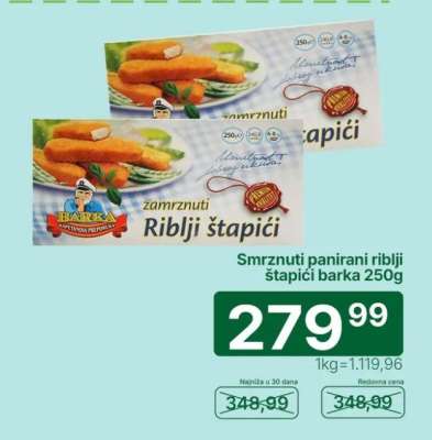 Smrznuti panirani riblji štapići Barka 250g