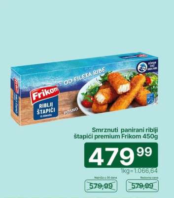 Smrznuti panirani riblji štapići premium Frikom 450g