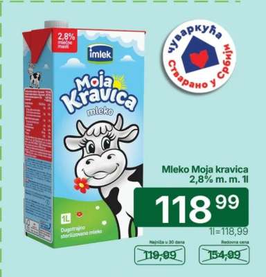Mleko Moja kravica 2,8% m.m. 1l