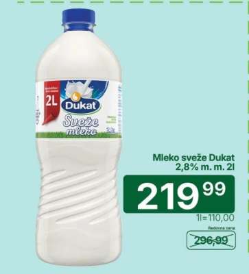 Mleko sveže Dukat 2,8% m.m. 2l
