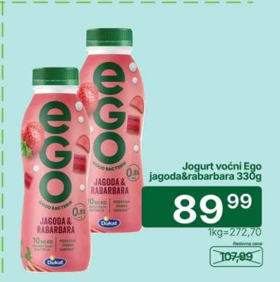Jogurt voćni Ego jagoda&rabarbara 330g