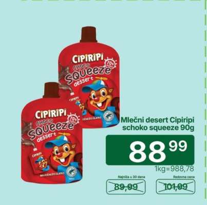 Mlečni desert Cipiripi schoko squeeze 90g